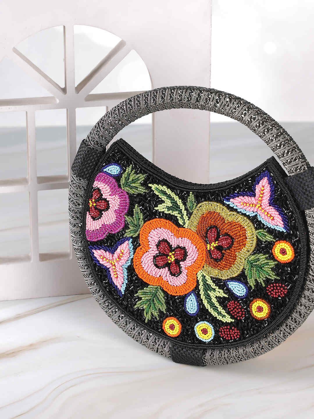 

Mochi Embroidered Purse Clutch, Black