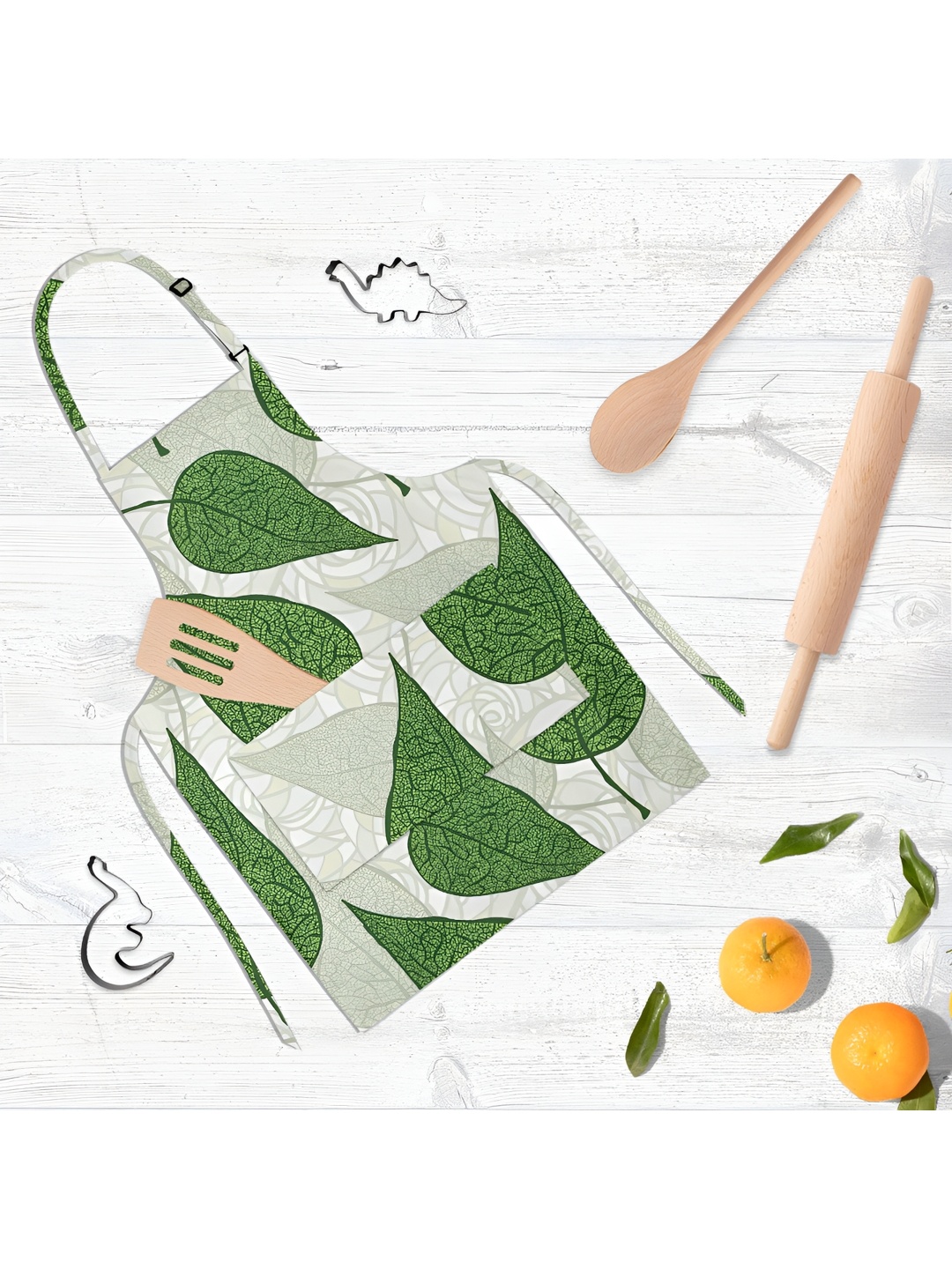 

ArtzFolio White & Green Printed Cotton Apron