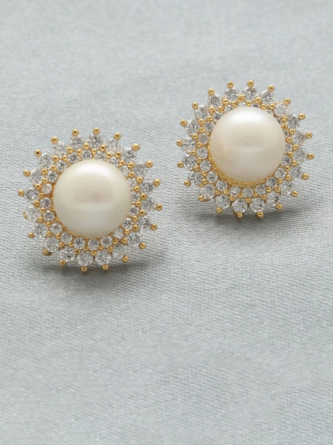 

Sri Jagdamba Gold Plated Pearls Dealer Studs Earrings, White