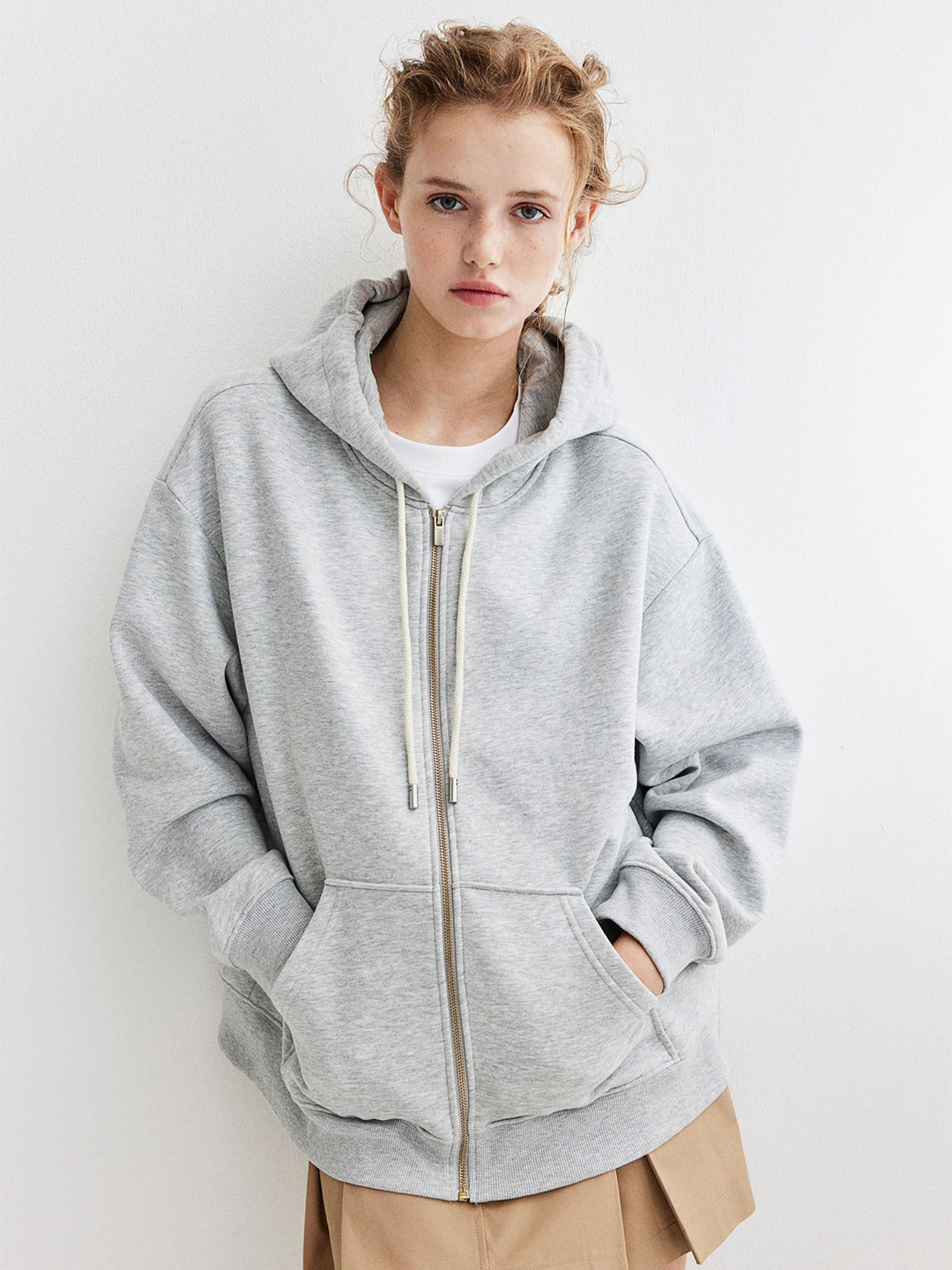 

H&M Women Oversized Zip-Through Hoodie, Grey
