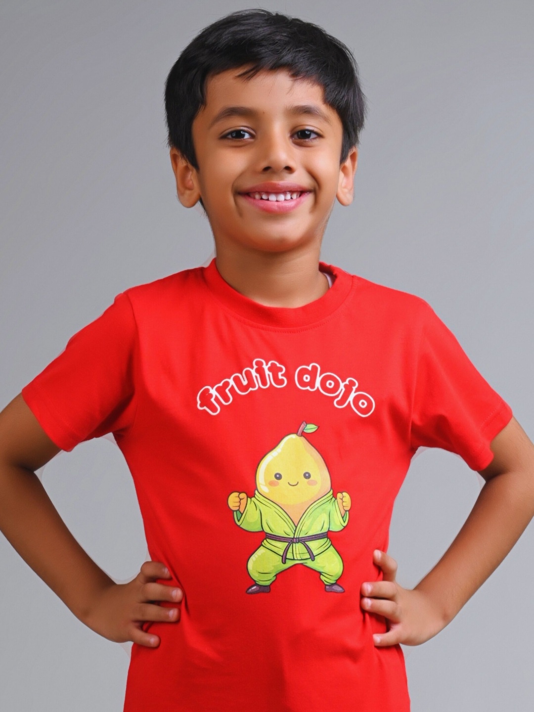

allorio kids Boys Printed Pure Cotton Applique T-shirt, Red