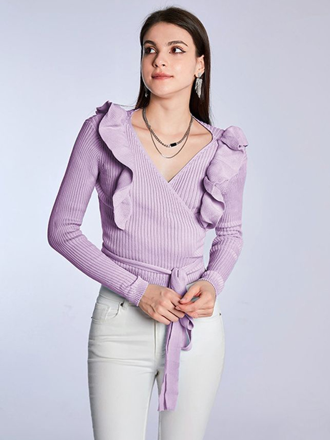 

LULU & SKY Women Striped Wrap Top, Purple