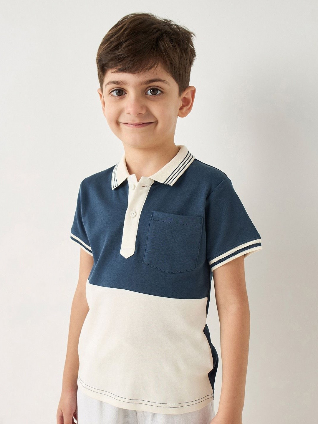 

Juniors by Babyshop Boys Colourblocked Polo Collar Cotton T-shirt, Teal