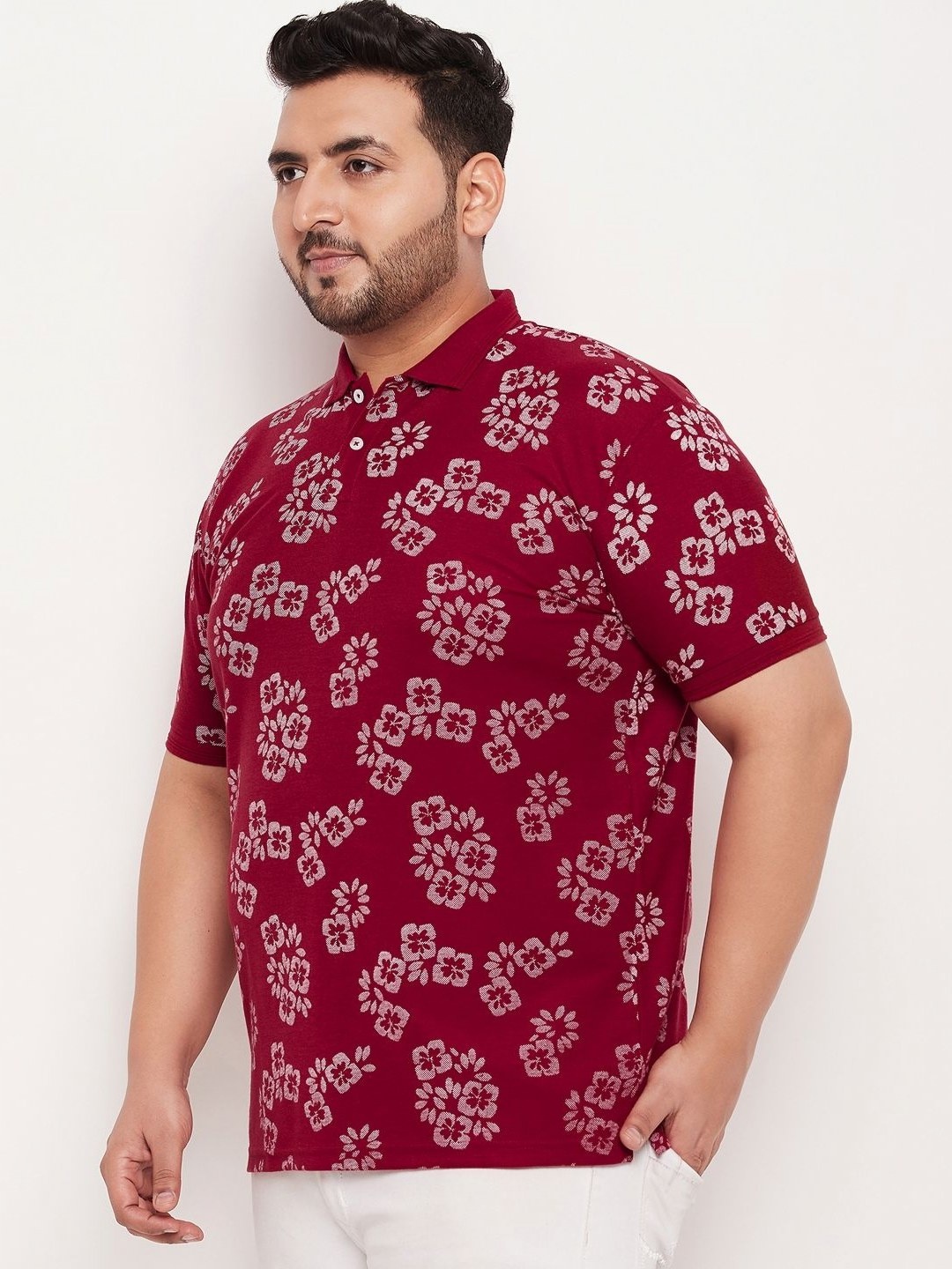 

GET GOLF Men Plus Size Graphic Printed Polo Collar Cotton T-shirt, Maroon