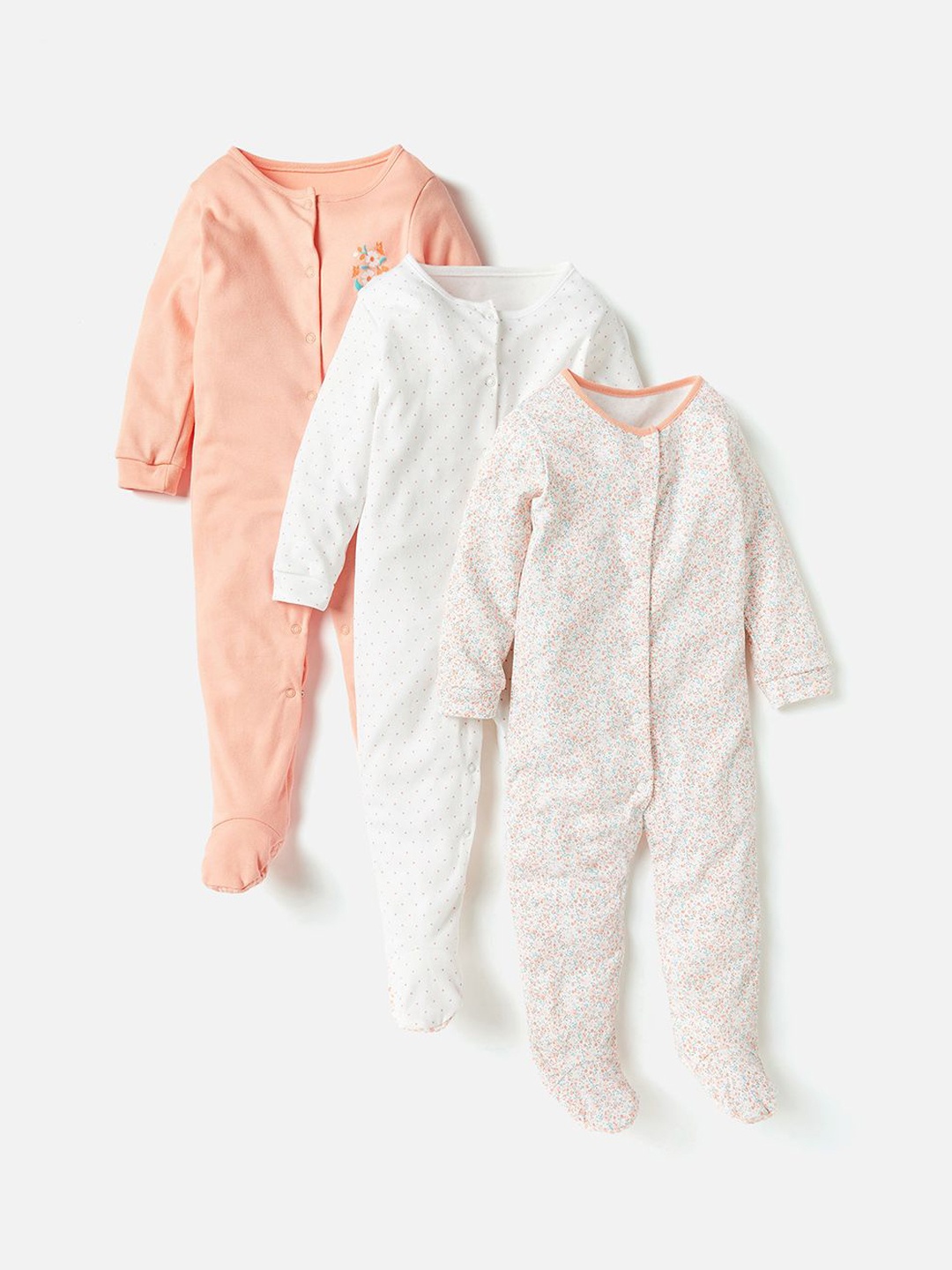 

Juniors by Babyshop Girls Pack of 3 Printed Cotton Sleepsuit, Peach