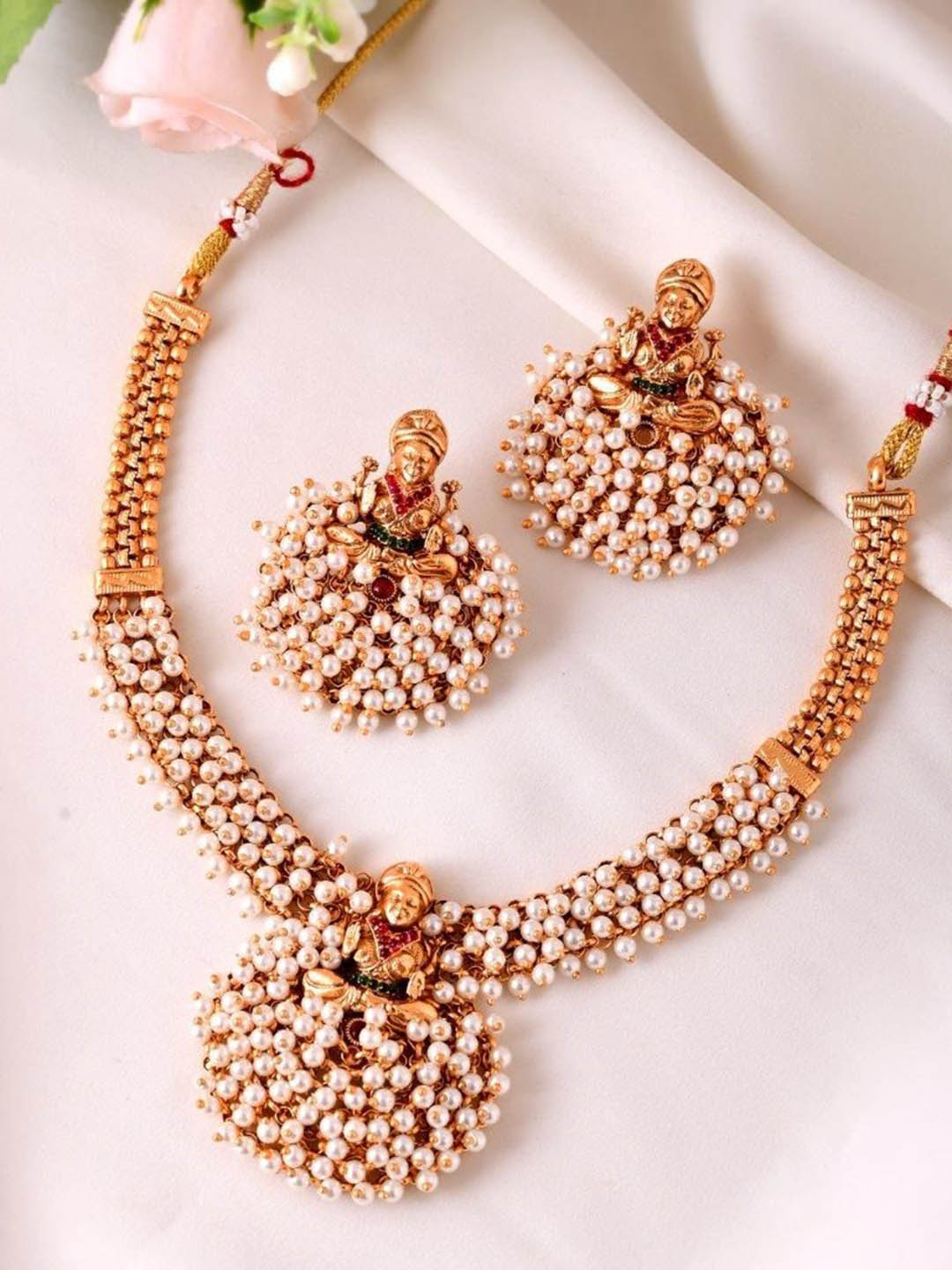 

VOJ Gold-Plated Stainless Steel Beaded & Stone Studded Traditional Jewellery Set