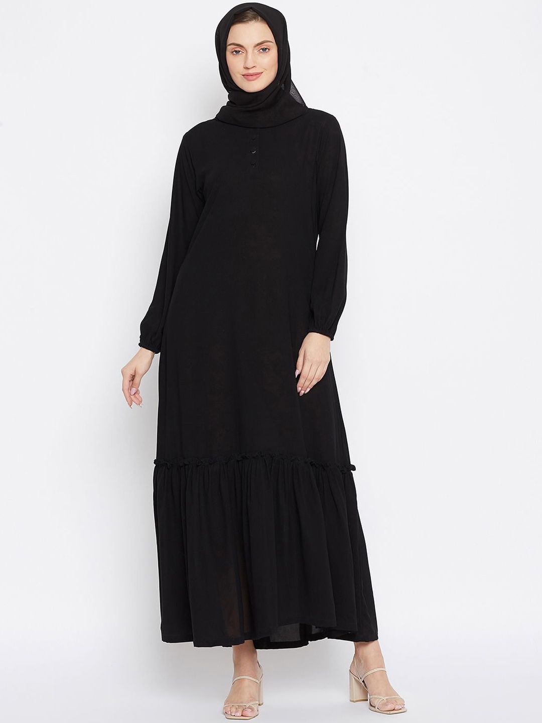 

NABIA Mandarin Collar Abaya Burqa With Scarf, Black