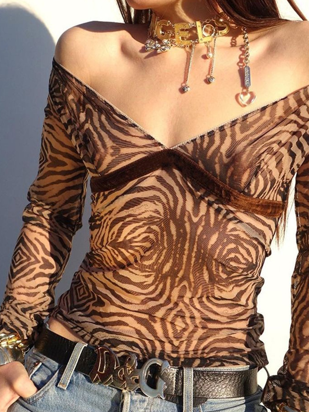 

LULU & SKY Women Animal Print Top, Brown
