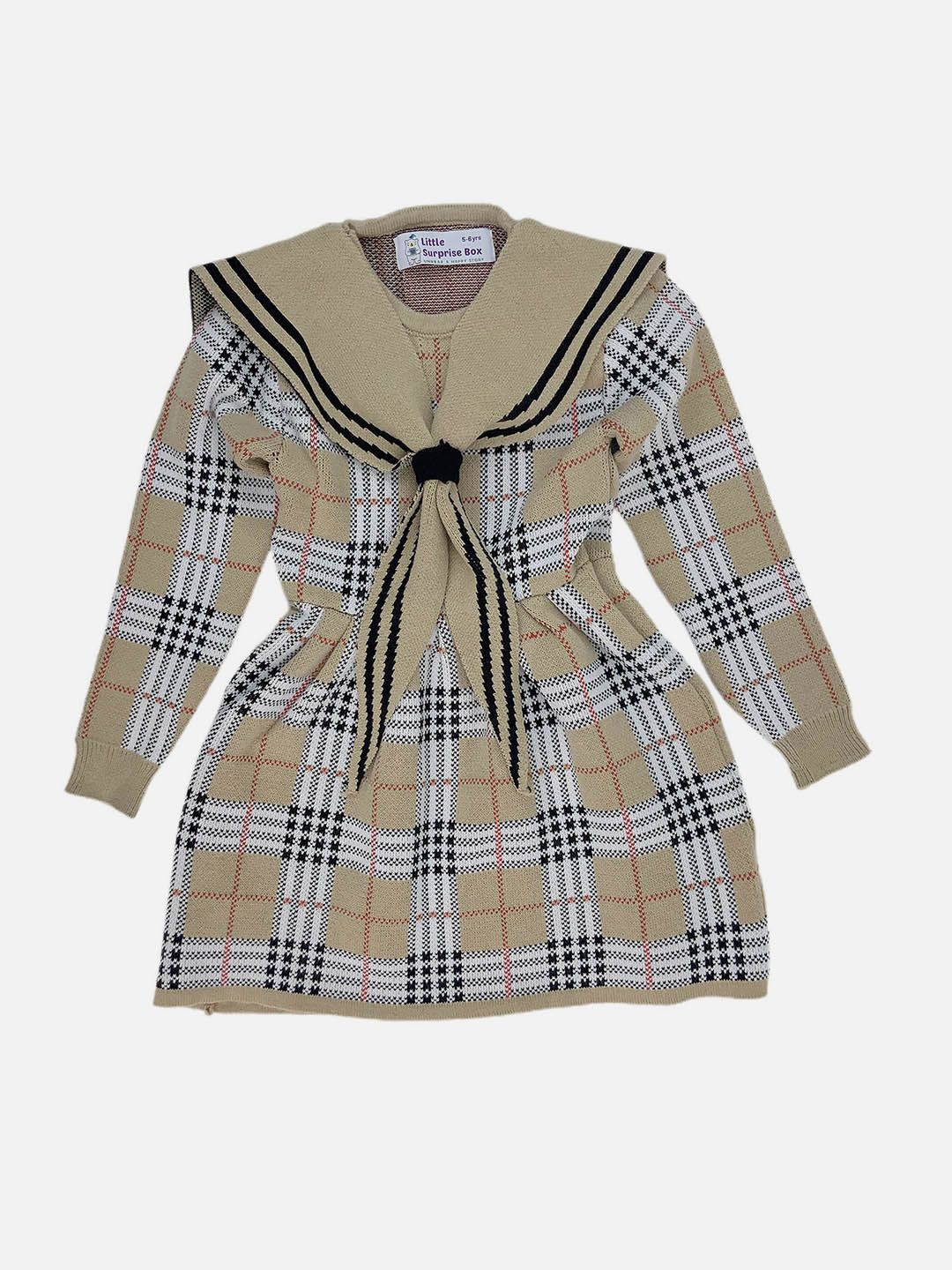 

Little Surprise Box LLP Girls Checked Fit & Flare Knee Length Dress, Khaki