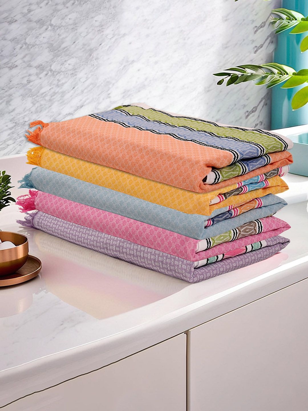 

Kuber Industries Assorted 5 Pieces Striped 260 GSM Cotton Bath Towels