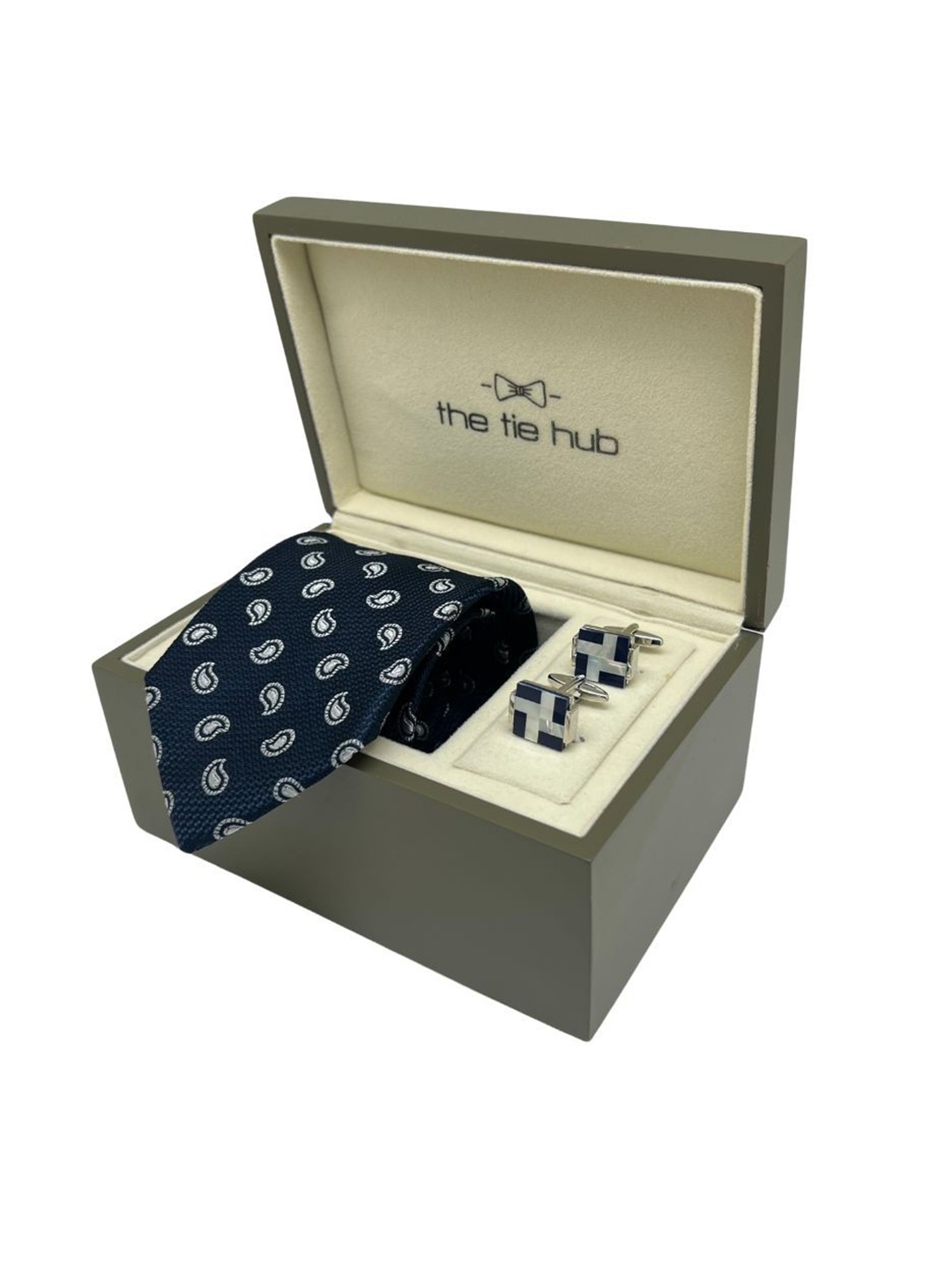 

The Tie Hub Men Neck Tie & Cufflinks Accessory Gift Set, Navy blue