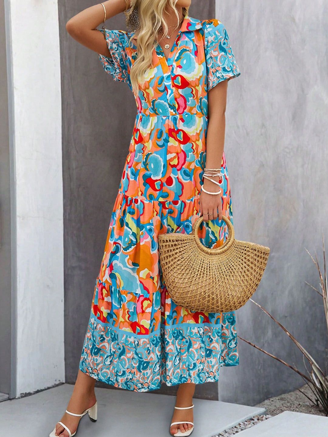 

StyleCast Women Abstract Printed Fit and Flare Midi Dress, Blue