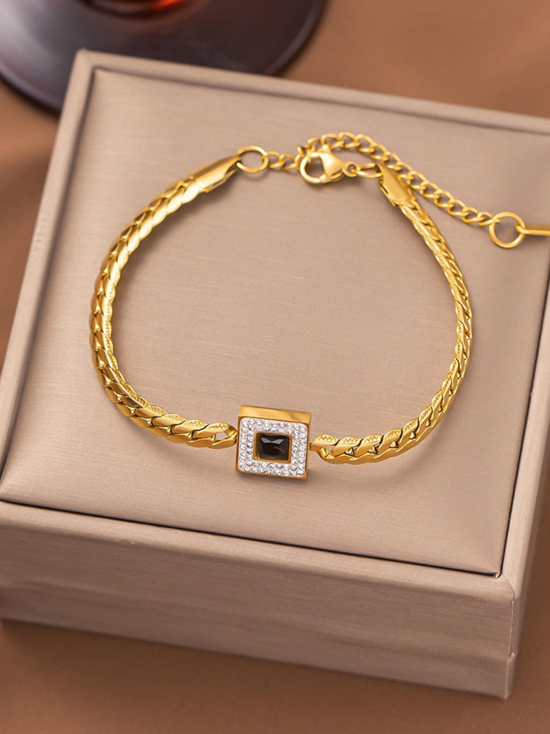 

MYKI Gold-Plated Stainless Steel Stone Studded Wraparound Bracelet