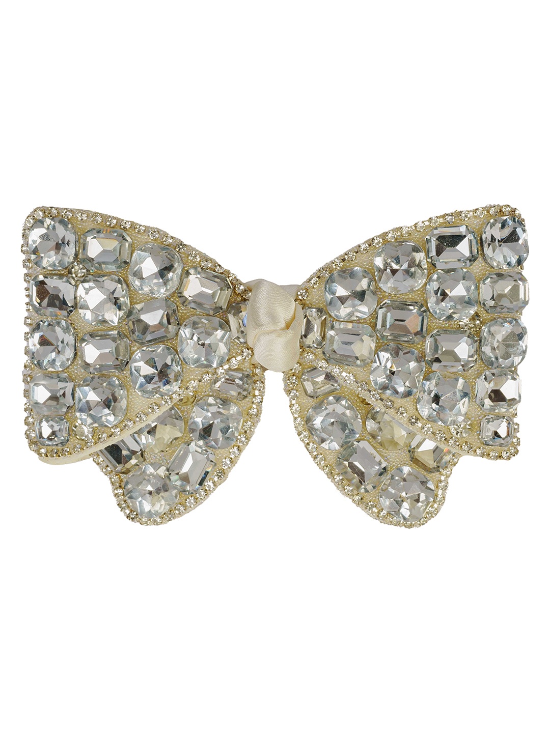 

Aye Candy Girls Embellished Alligator Diamond Bow on Aligator Hair Clip, Cream