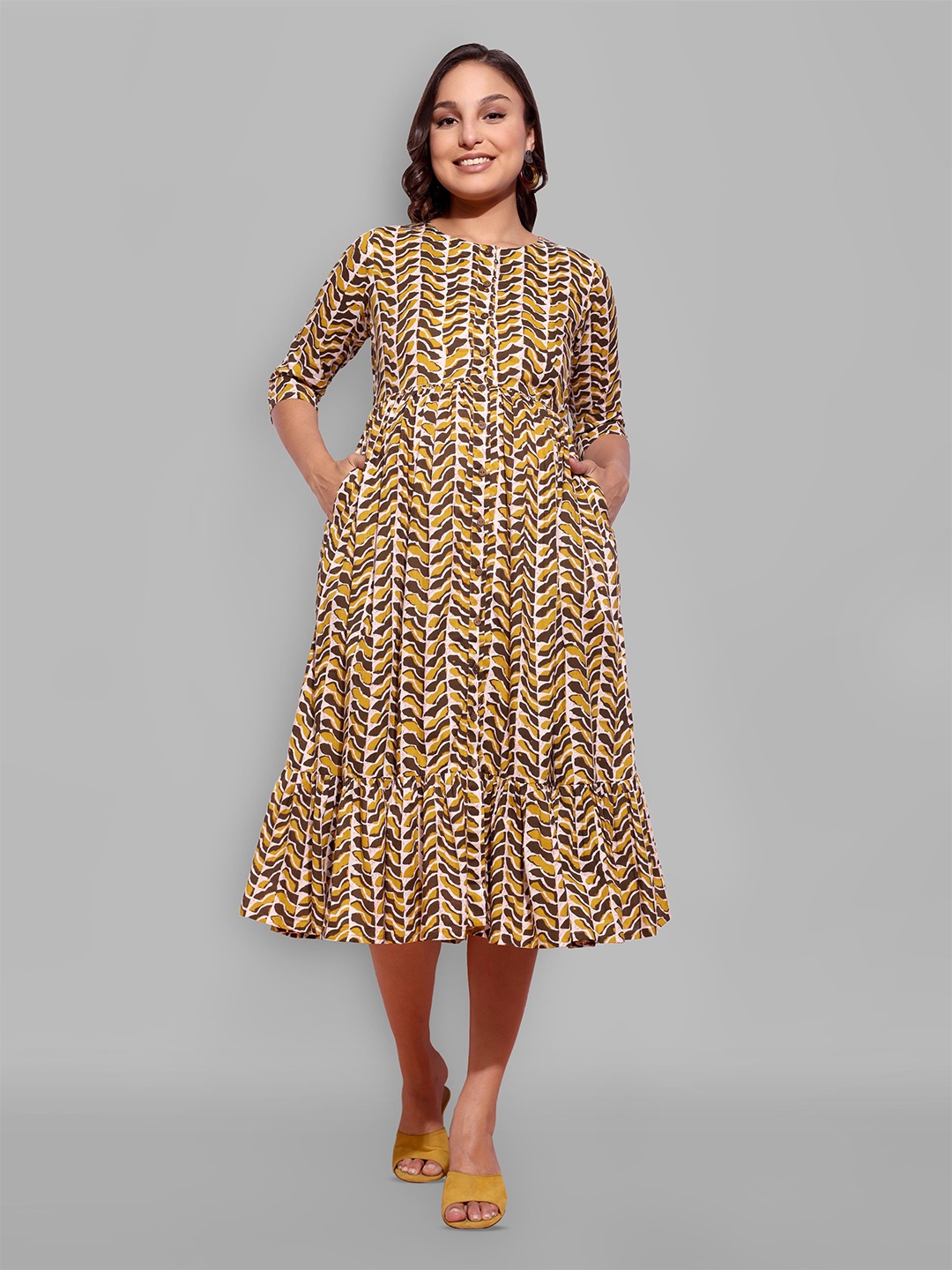 

CHARISMOMIC Printed Cotton Maternity Fit & Flare Dress, Brown
