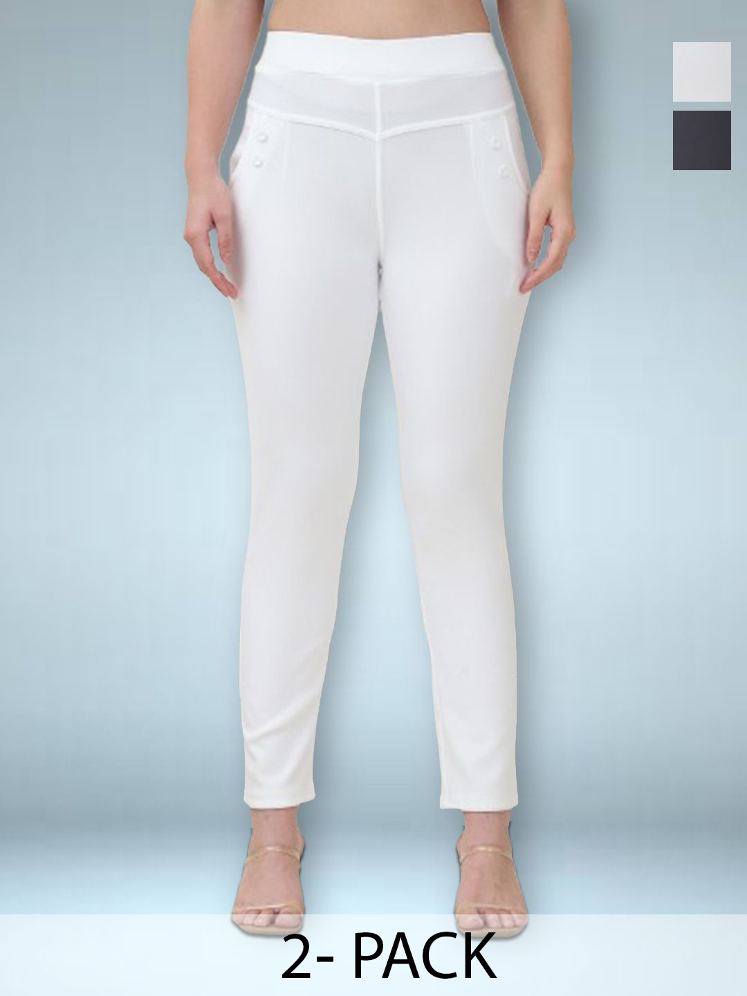 

Jinfo Women Pack Of 2 Skinny Fit Slip-On Jeggings, White