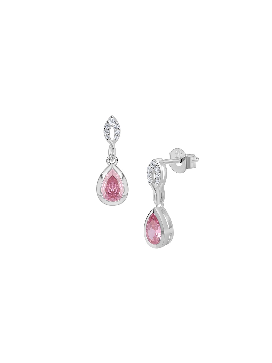 

Ornate Jewels 925 Sterling Silver Rhodium-Plated American Diamond Spiked Drop Earrings, Pink