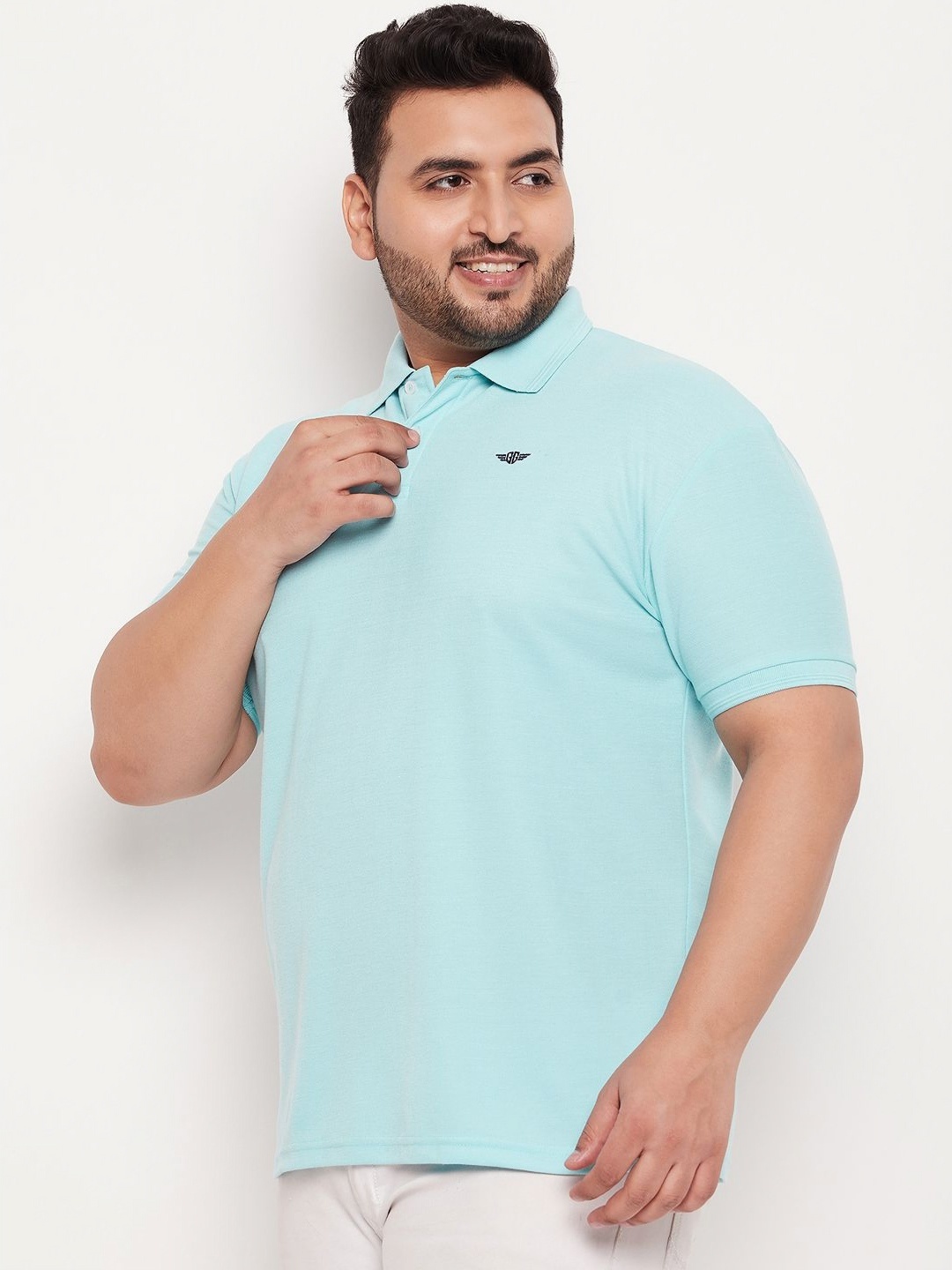 

GET GOLF Men Plus Size Solid Polo Collar Cotton T-shirt, Turquoise blue