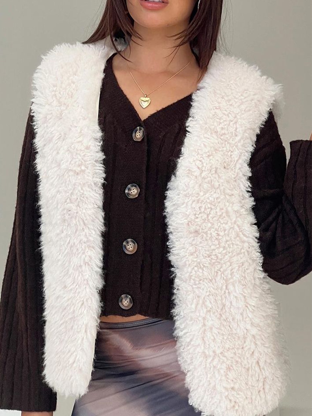 

LULU & SKY Women Faux Fur Front-open Sweater Vest, White