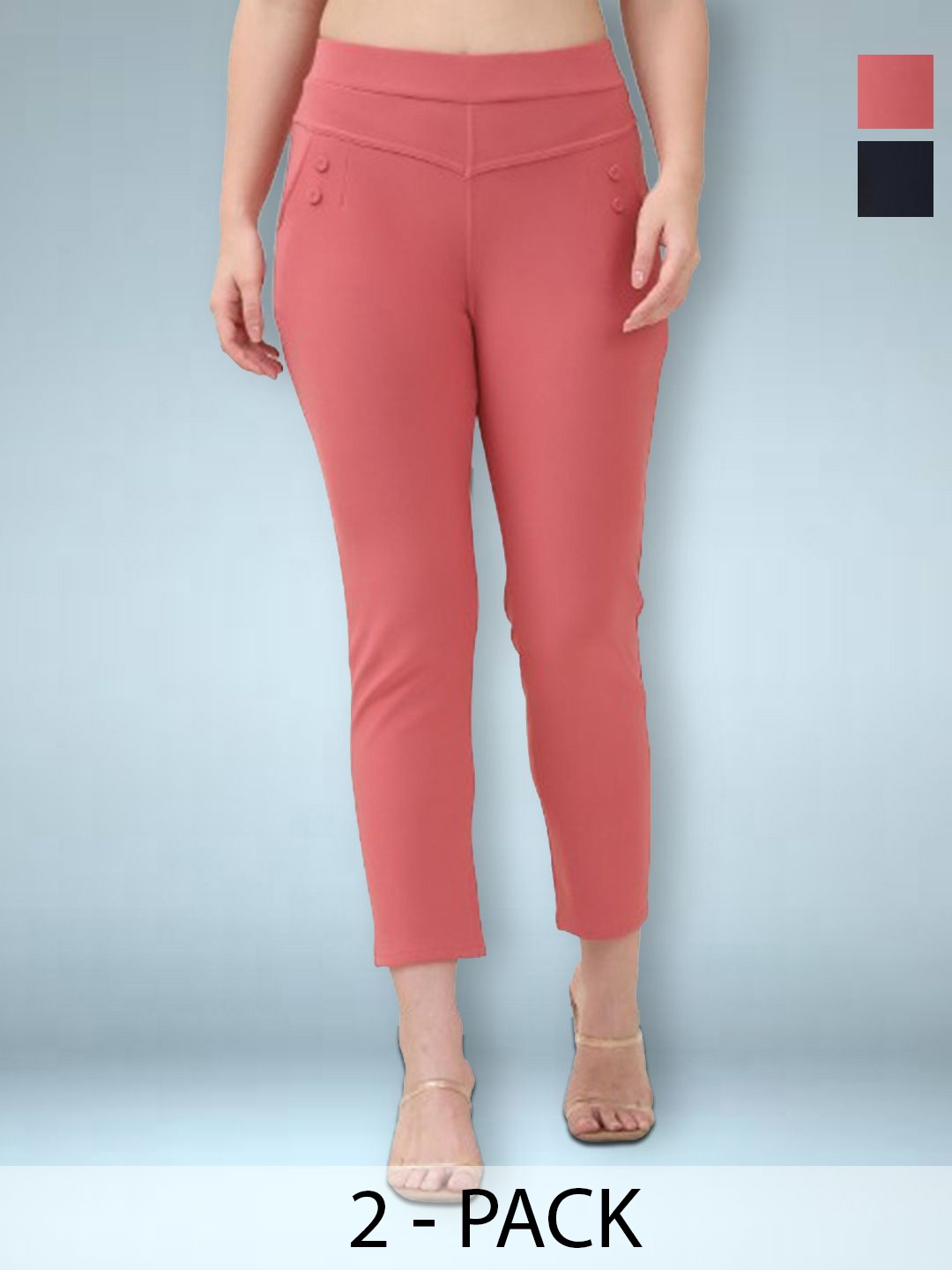 

Jinfo Women Pack of 2 Skinny Fit Jeggings, Peach