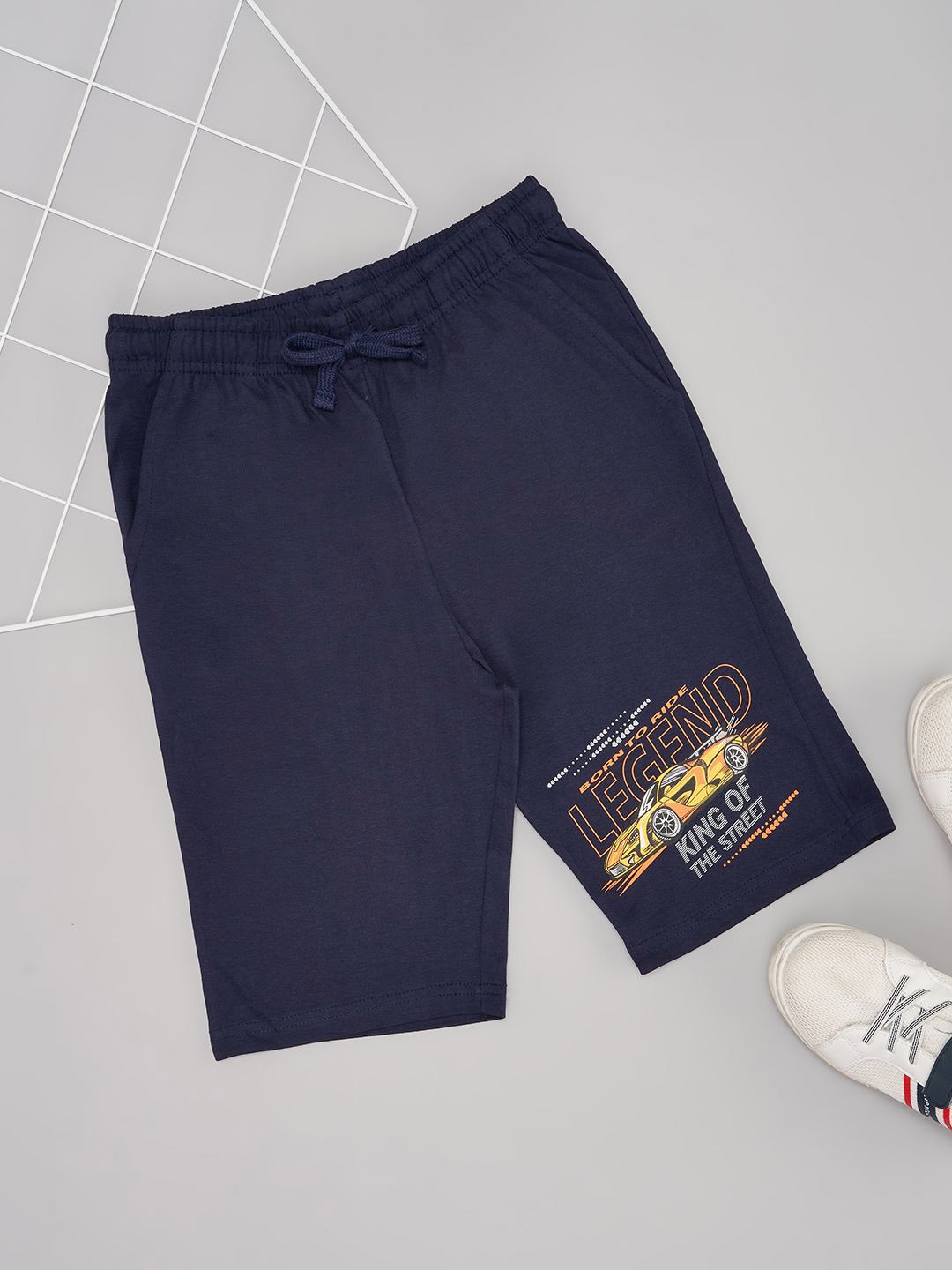 

Pantaloons Junior Boys Typography Cotton High-Rise Regular Fit Shorts, Navy blue