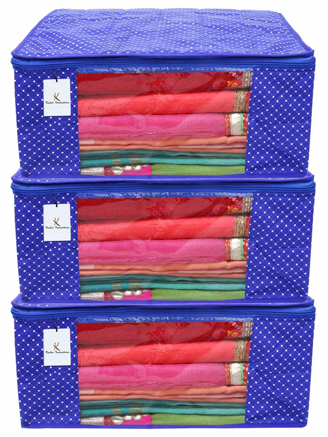 

Kuber Industries Blue 3 Pieces Polka Dot Printed 3 Layered Drawer Organiser