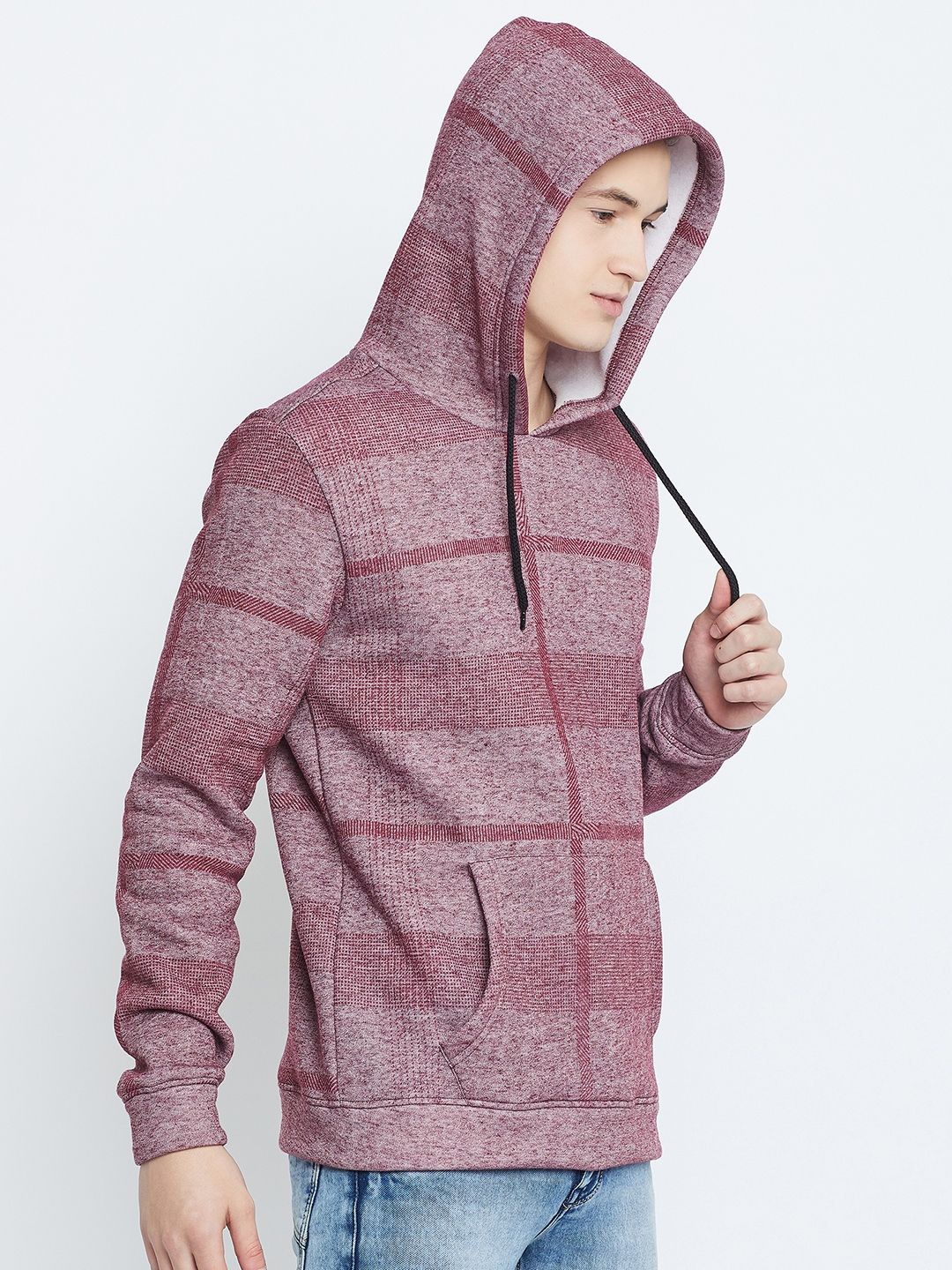 

GET GOLF Men Self Design Hooded Pullover Sweatshirt, Red