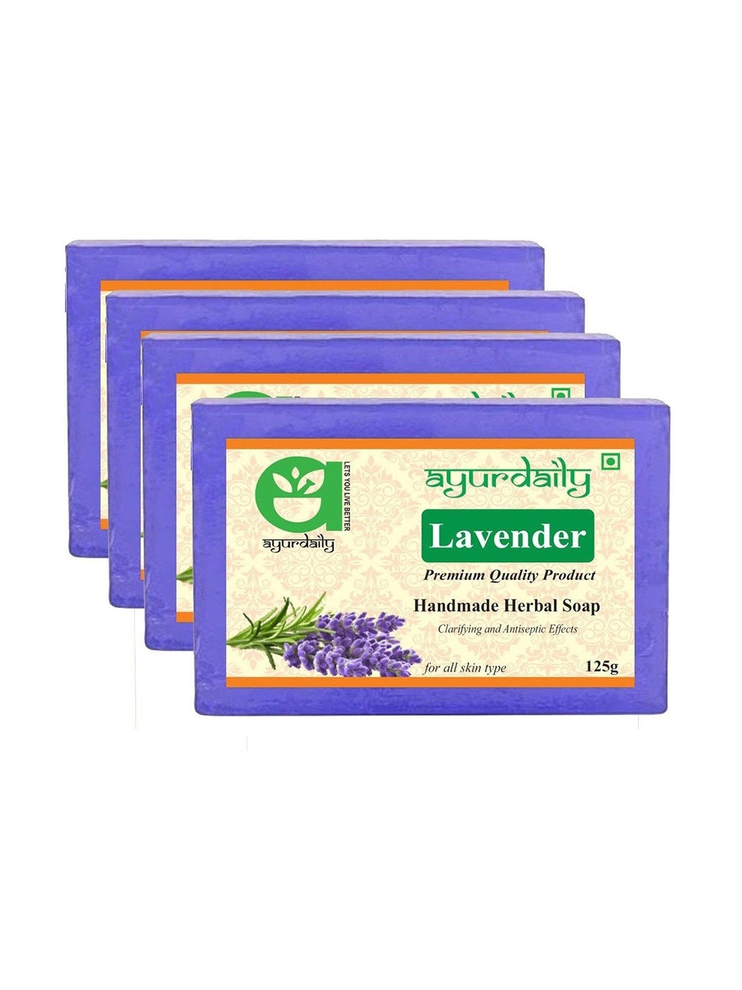 

Ayurdaily Set Of 4 Natural Lavender Handmade Herbal Soap - 125 g Each, White