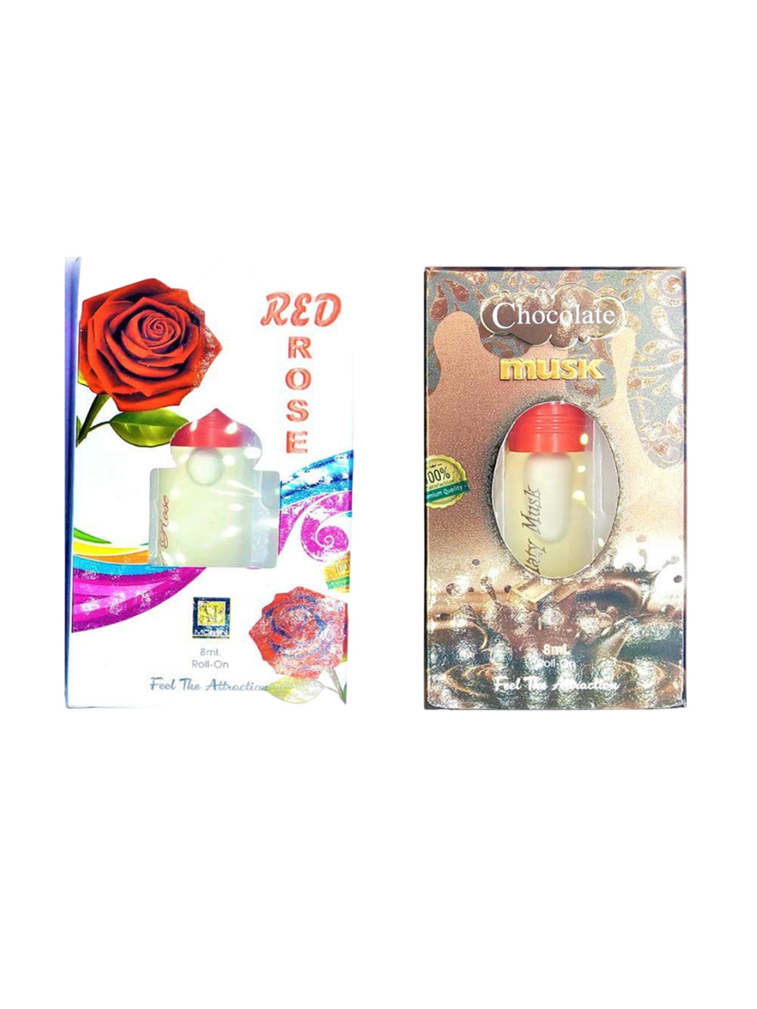 

RAVIOUR LIFESTYLE Set Of 2 Red Rose & Chocolate Musk Floral Alcohol-Free Attar - 8ml Each, Transparent