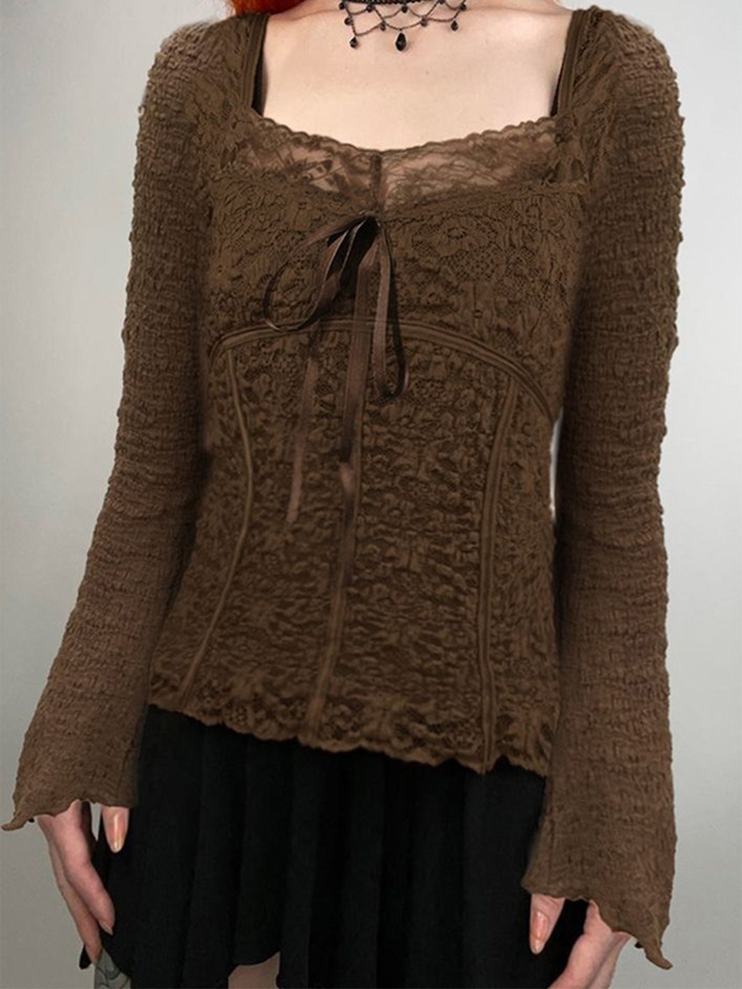 

LULU & SKY Women Tie-up Detail Top, Brown