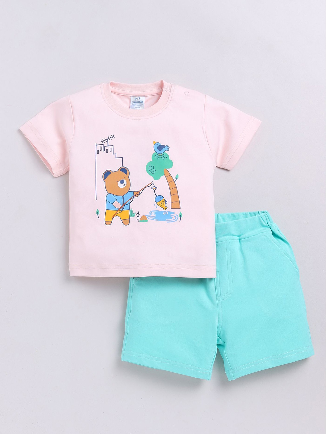 

Dollar Boys Round Neck Printed T-shirt with Shorts, Pink