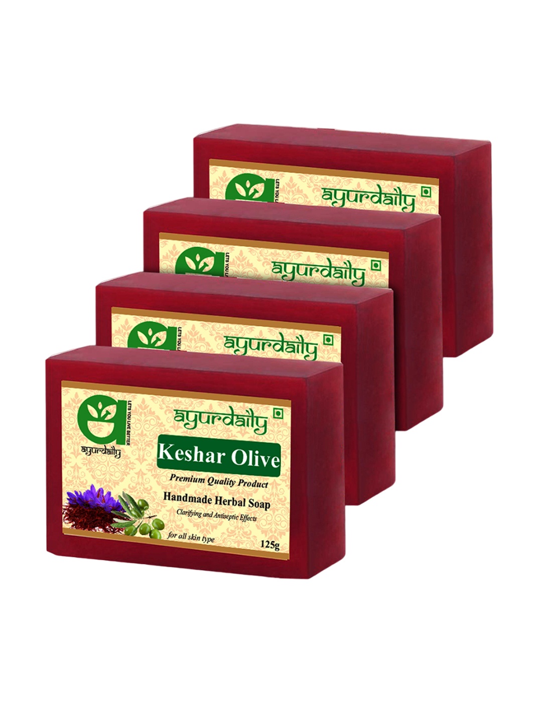 

Ayurdaily Set Of 4 Keshar Olive Pure Glycerin Soaps - 125 g Each, Red