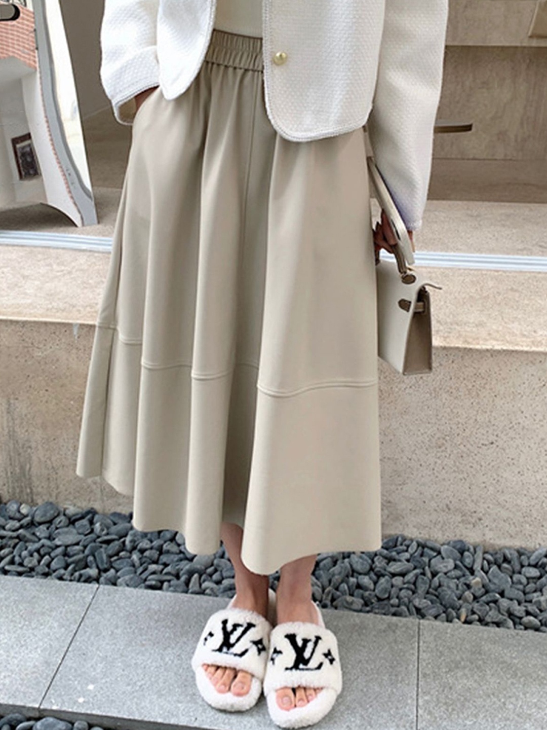 

LULU & SKY Women Flared Midi Skirt, Beige