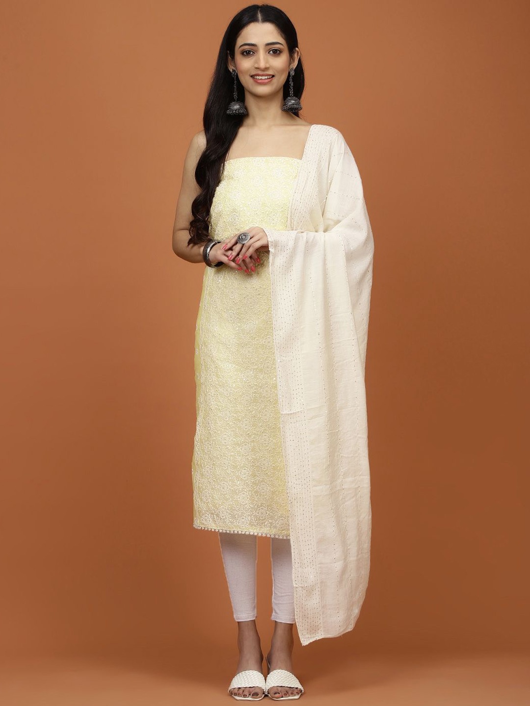 

Meena Bazaar Sequin & Thread Embroidered Chanderi Unstitched Dress Material, Yellow