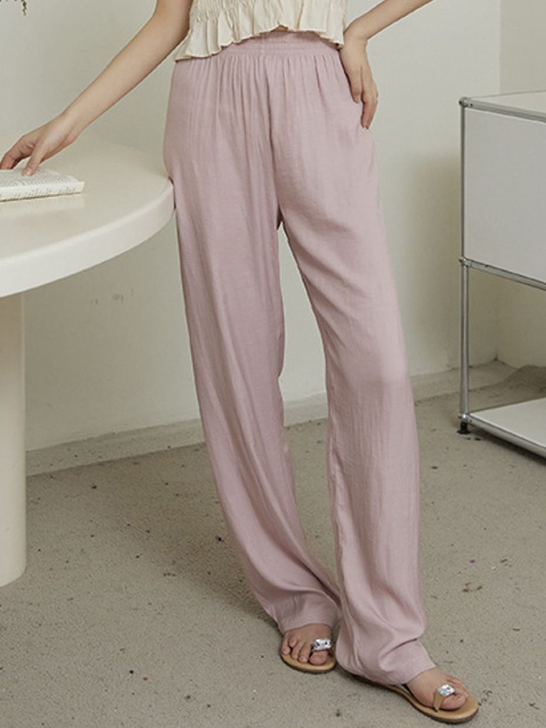 

LULU & SKY Women Straight Fit High-Rise Pleated Trousers, Pink