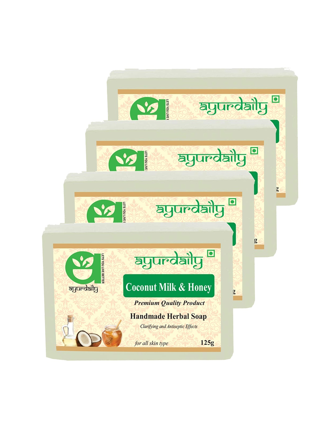 

Ayurdaily Set Of 4 Coconut Milk & Honey Soap- 125 g Each, White