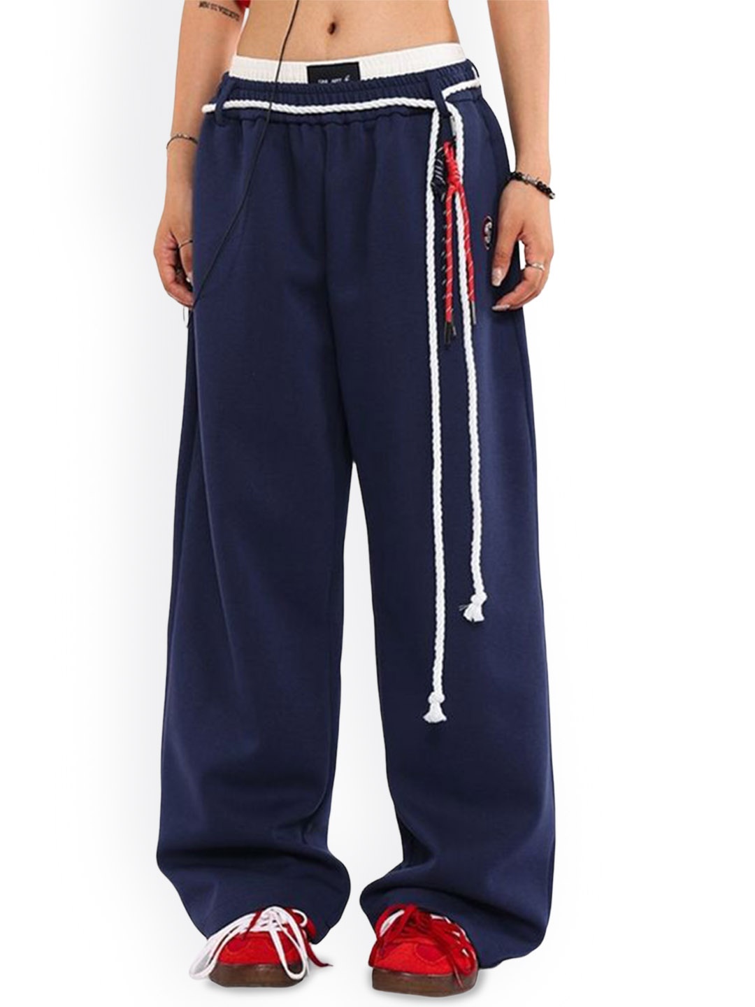 

LULU & SKY Women Cotton Loose Fit Wide Leg Trousers, Blue
