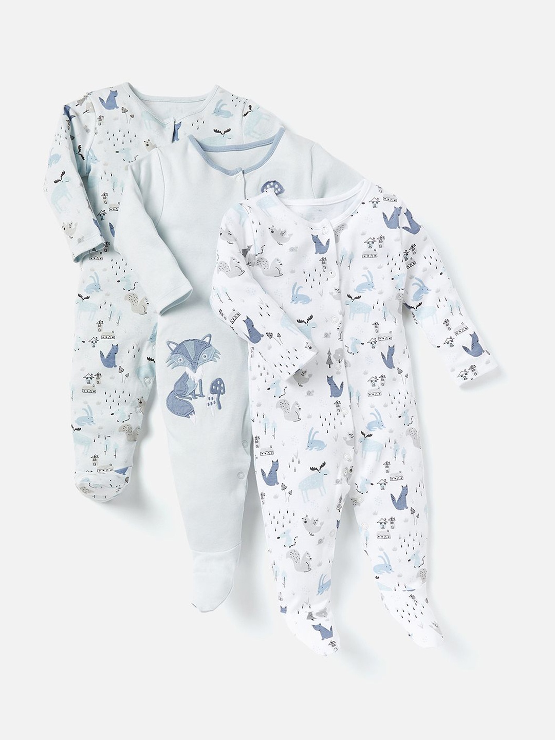 

Juniors by Babyshop Boys Pack Of 3 Printed Cotton Sleepsuit, Blue