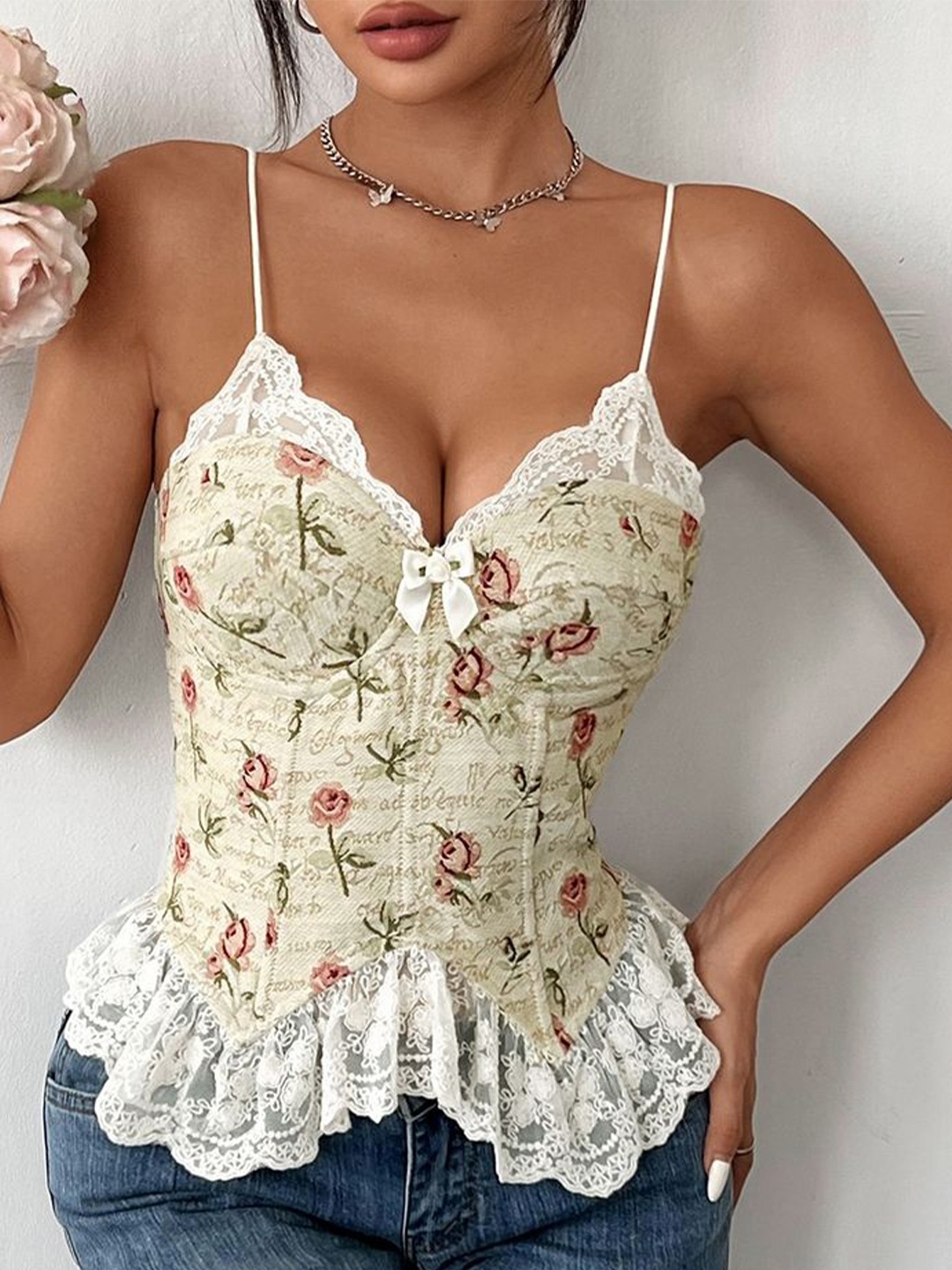 

LULU & SKY Floral Printed Corset Top, Beige