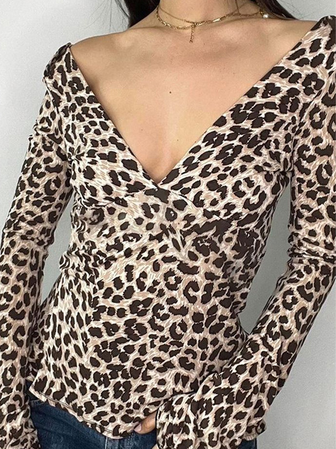 

LULU & SKY Animal Printed V-neck Top, Brown