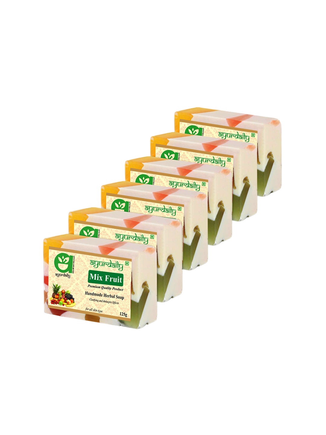 

Ayurdaily Set Of 6 Herbal Mix Fruit Soap- 125 g Each, White