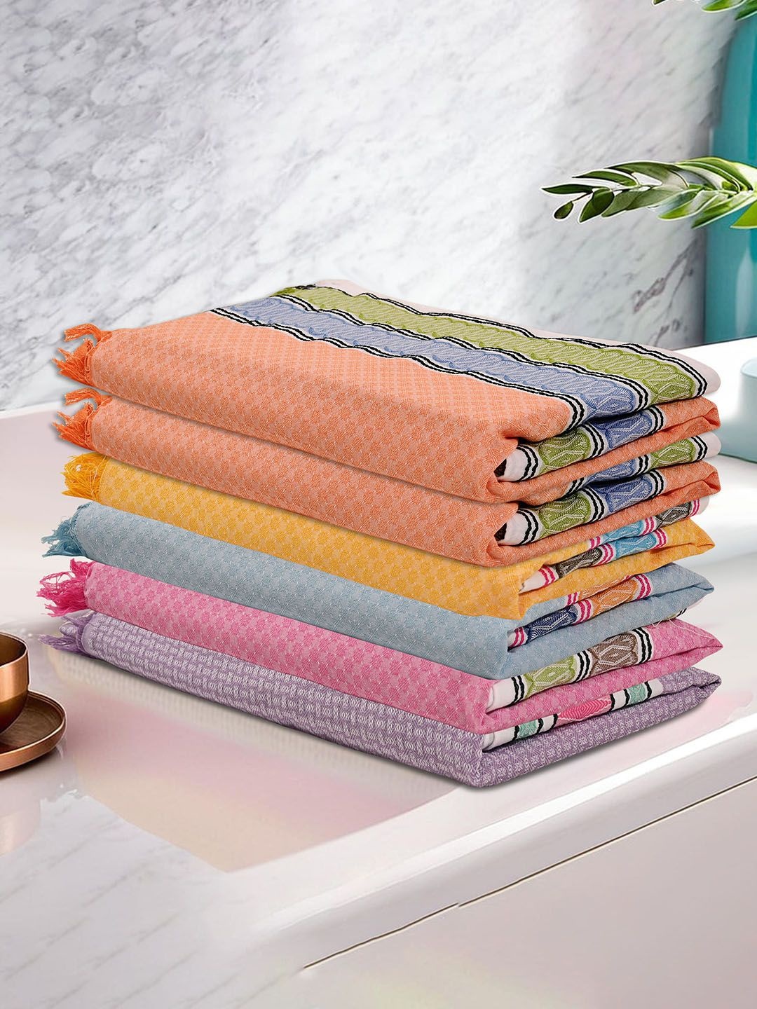 

Kuber Industries Assorted 6 Pieces Striped Cotton 260 GSM Bath Towels