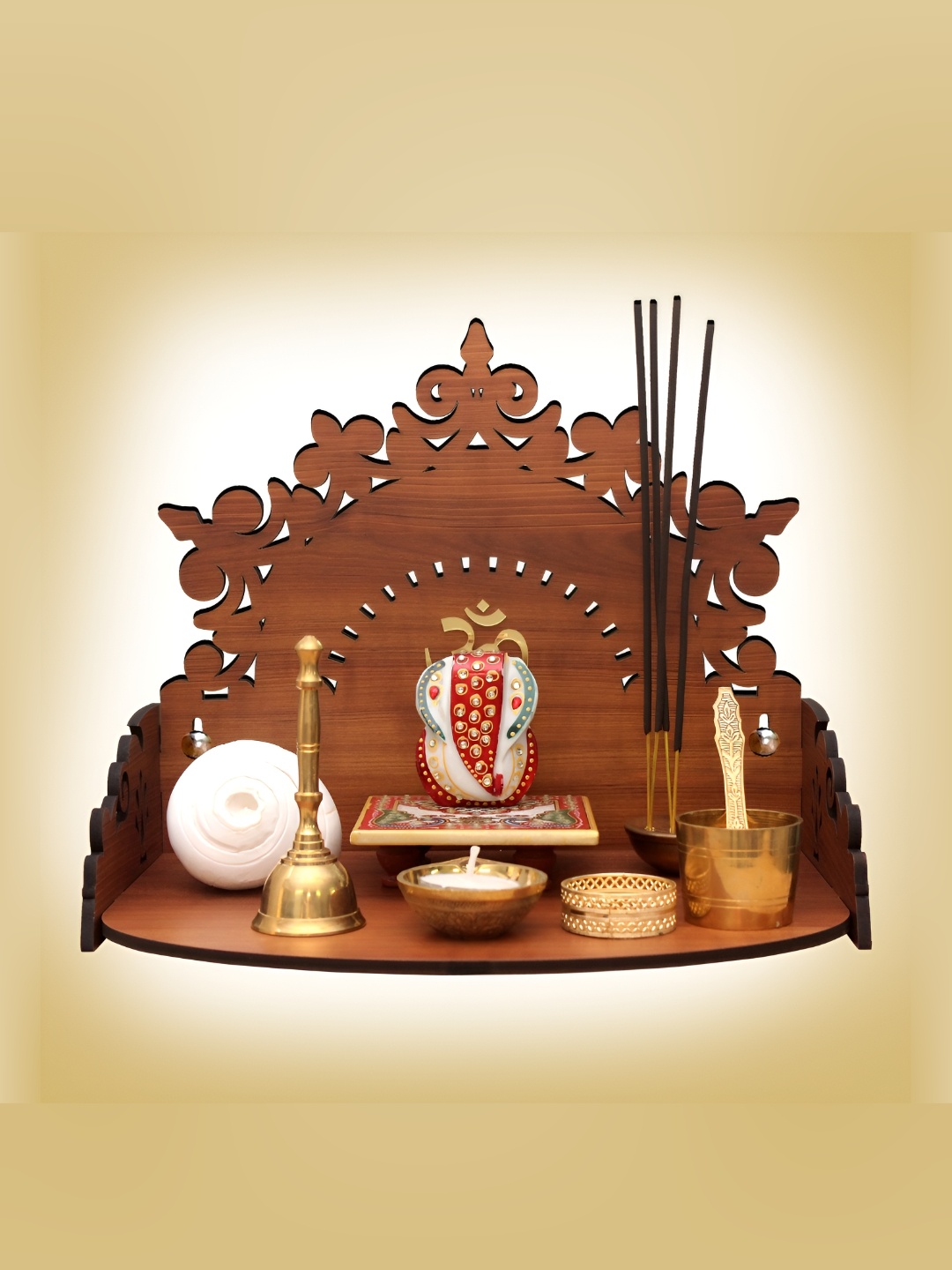 

HEARTILY Brown Floral Wooden Pooja Mandir