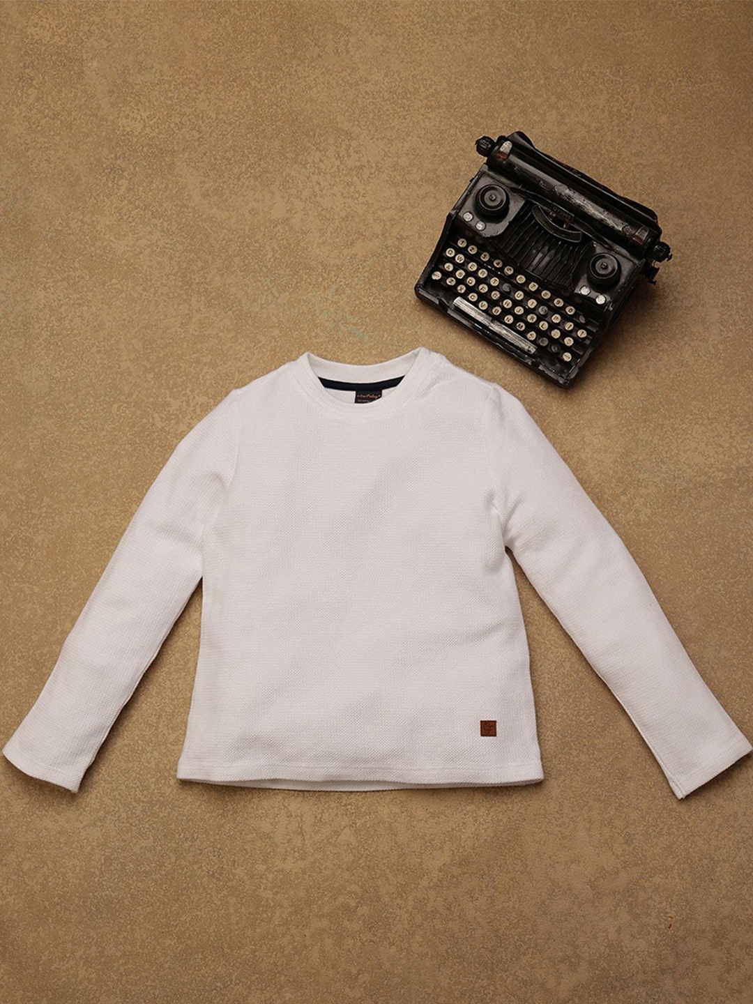 

One Friday Boys Solid Cotton Long Sleeves T-shirt, White