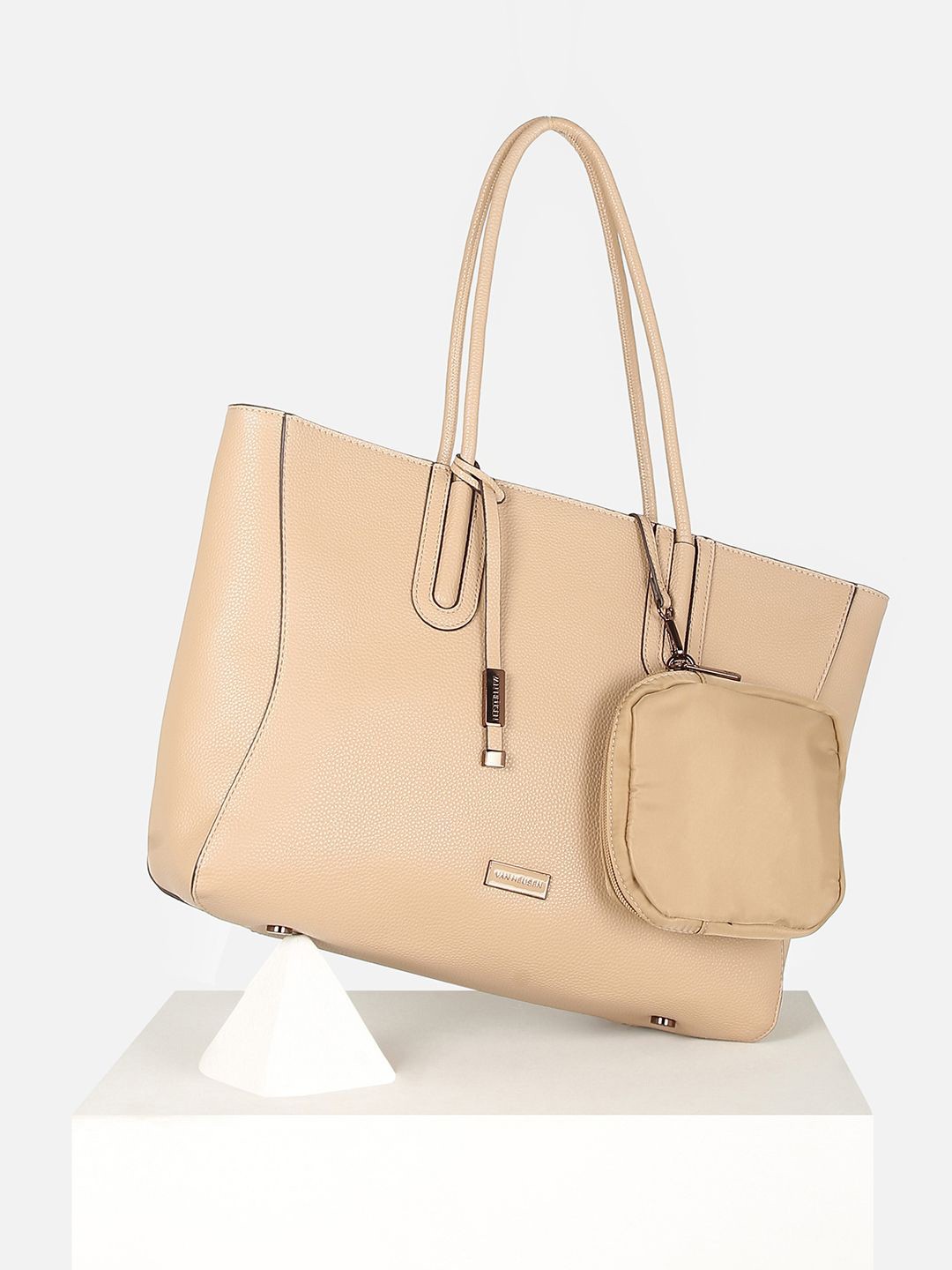 

Van Heusen Woman Solid Structured Shoulder Bag With Pouch, Beige