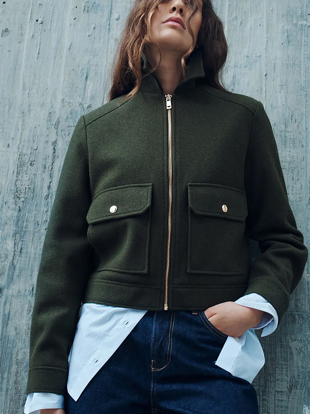 

LULU & SKY Women Spread Collar Solid Casual Tailored Jacket, Green