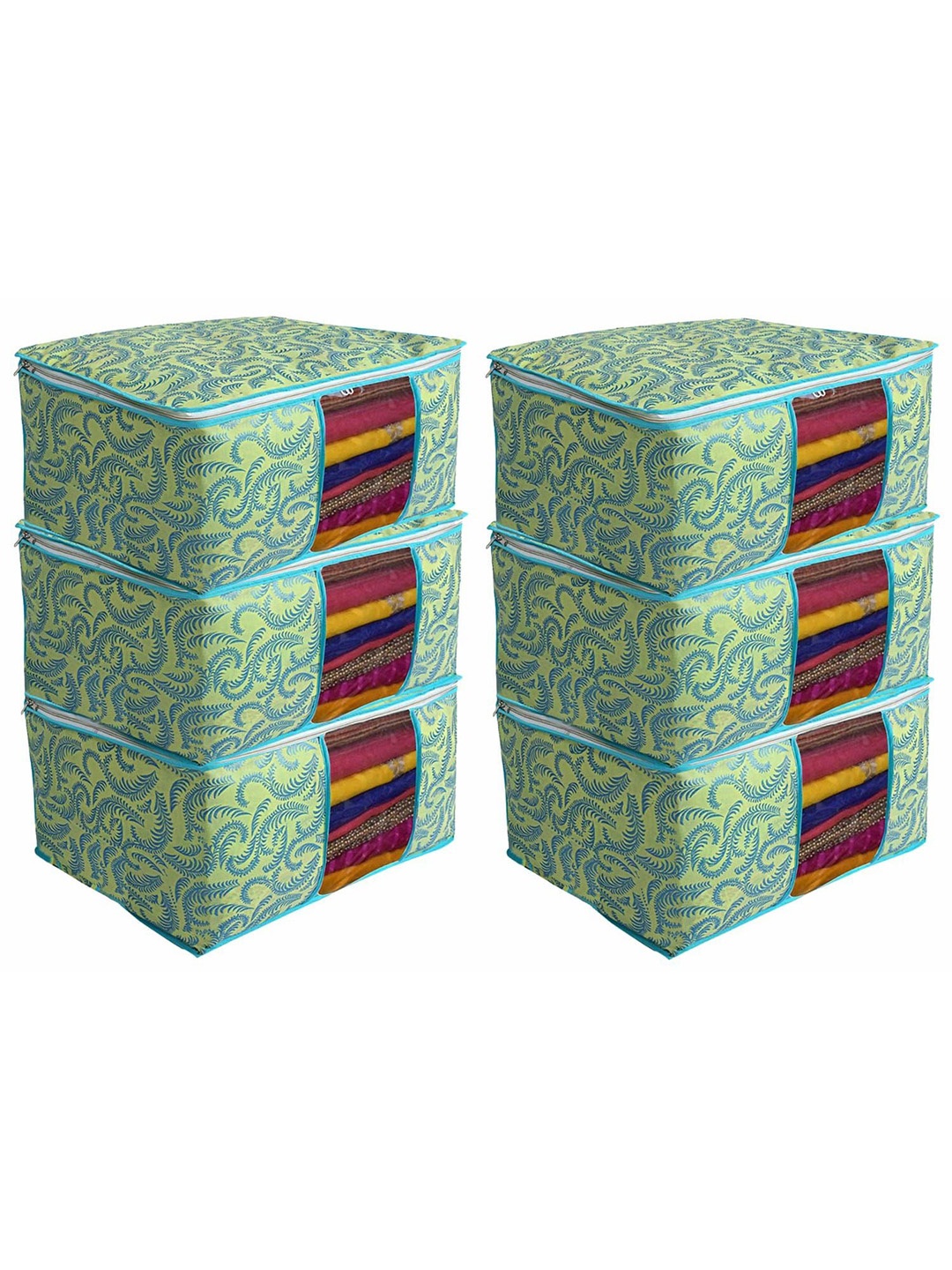 

Kuber Industries Green 6 Pieces Floral Printed Drawer Organiser