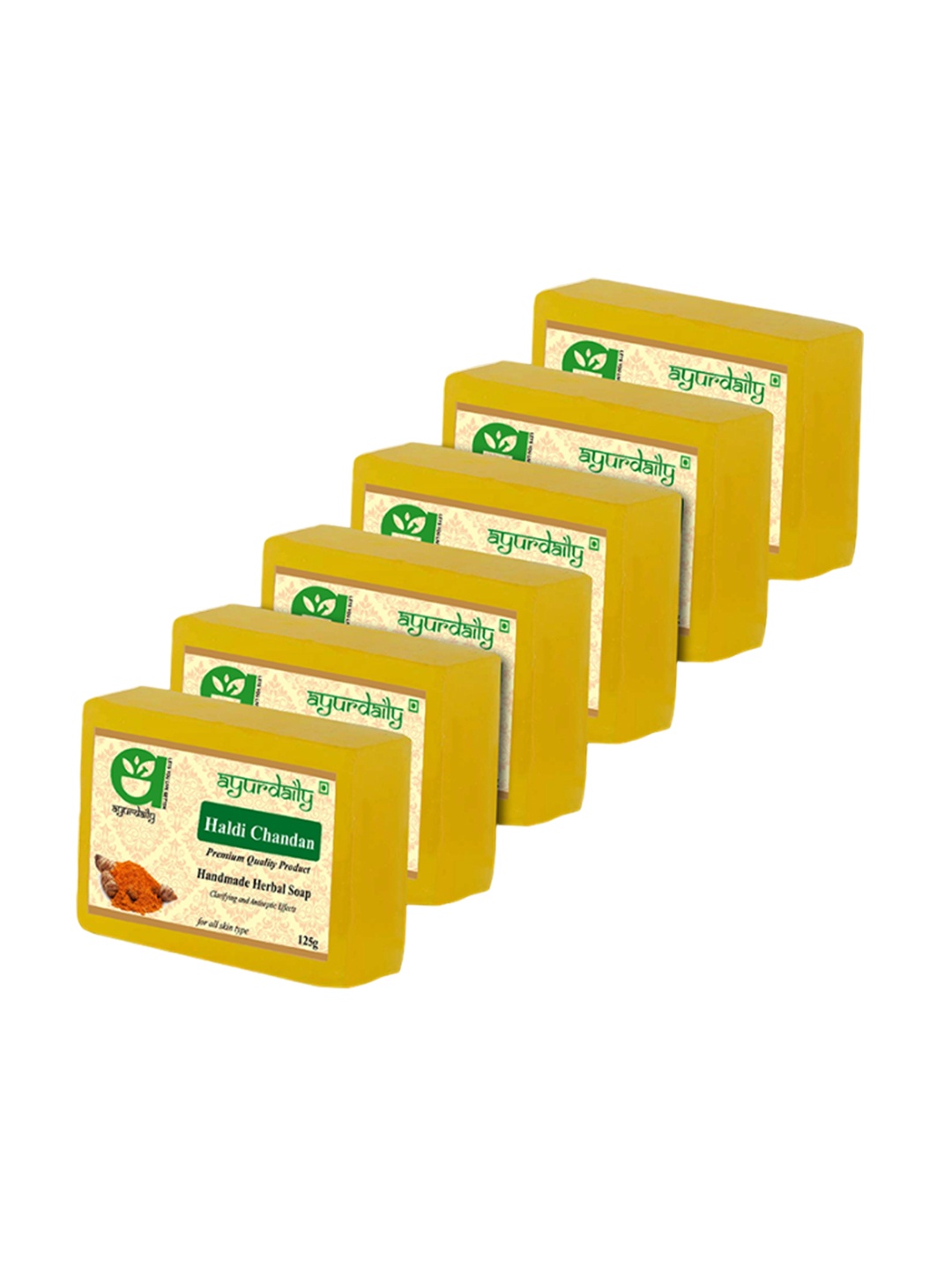 

Ayurdaily Set Of 6 Natural Haldi & Chandan Soap For Deep Deep Cleansing - 125 g Each, White