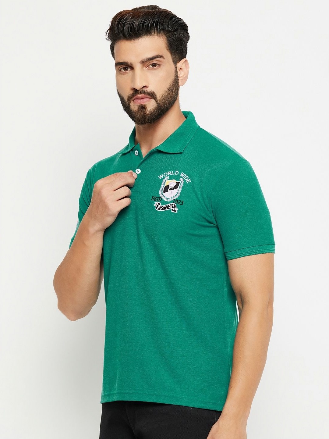 

GET GOLF Men Solid Polo Collar Cotton T-shirt, Green
