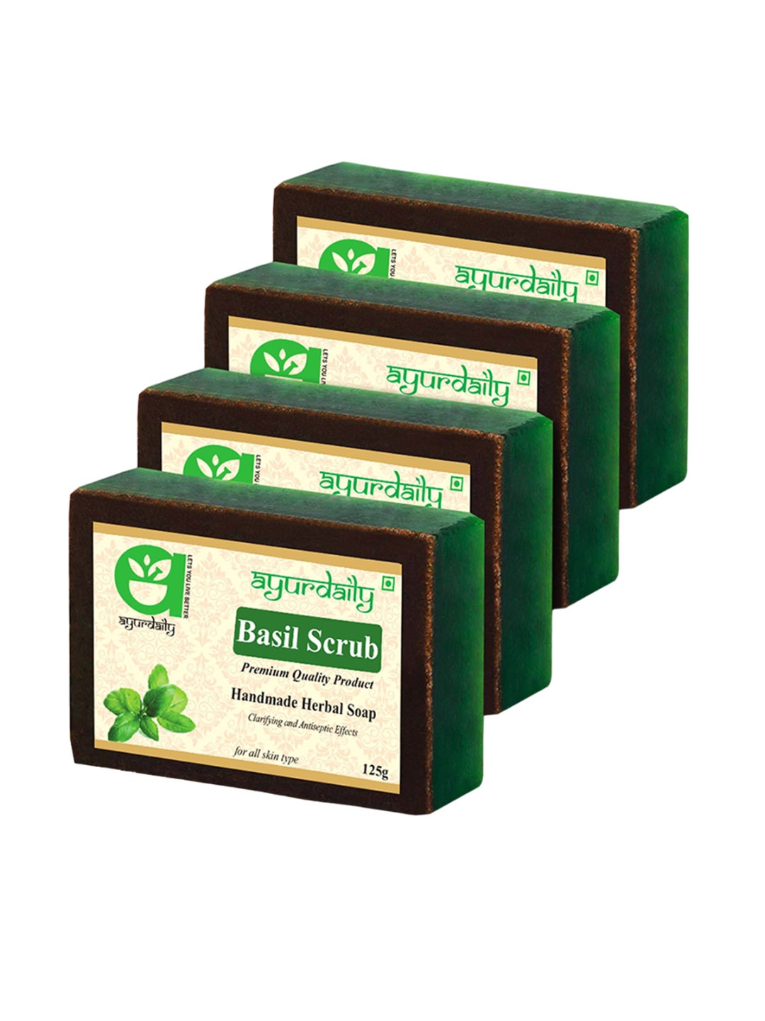 

Ayurdaily Set Of 4 Herbal Basil Scrub Soap- 125 g Each, Multi